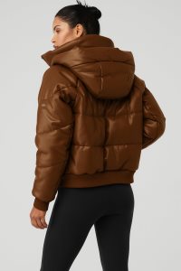 Bunda Puffer Alo Yoga Faux Læder Boss Puffer Hnědé | PJITFGA-37