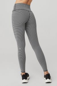 Legíny Alo Yoga High-Pasem Micro Houndstooth Bílé Černé | MIPEXLW-54