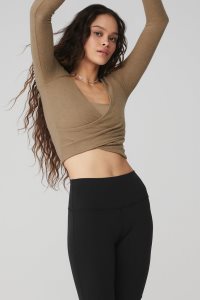 Long Sleeve Alo Yoga Amelia Luxe Crop Hnědožlutý | IDWLBVN-71