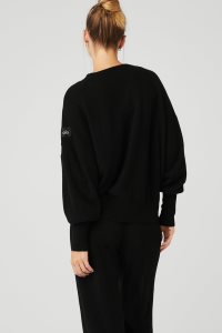 Long Sleeve Alo Yoga Cashmere Jet Set Crew Černé | GWNSEZQ-13