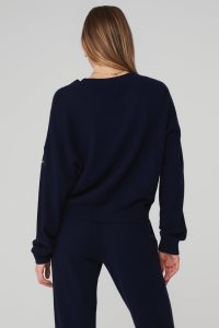 Long Sleeve Alo Yoga Cashmere Jet Set V-Neck Tmavě Blankyt | DNCGPZS-26