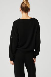 Long Sleeve Alo Yoga Cashmere Jet Set V-Neck Černé | VPSLWDO-60