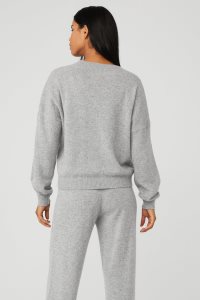 Long Sleeve Alo Yoga Cashmere Jet Set V-Neck Šedé | YPDIXEG-59