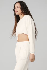 Long Sleeve Alo Yoga Cropped Tailored Crew Neck Bílé | UTXLOMK-23