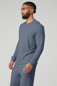 Long Sleeve Alo Yoga Micro Waffle Fast Break Henley Tmavě Blankyt Blankyt | CRKLUVF-84