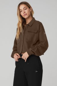 Long Sleeve Alo Yoga Renown Cropped Button-Up Káva | YGNWLBQ-68