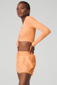 Long Sleeve Alo Yoga Žebrovaný Cinch Cropped Oranžové | PKCVMQT-20