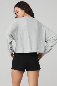 Mikiny Alo Yoga Alolux Soho Crop Henley Šedé | YACTEUX-12