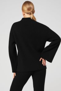 Mikiny Alo Yoga Cashmere Žebrovaný Zimní Dream Mock Neck Coverup Černé | JIXBMCW-79