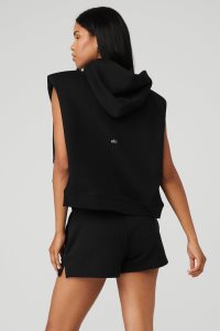 Mikiny Alo Yoga Cropped Headliner Shoulder Pad Bez Rukávů Coverup Černé | GQRYNKU-01