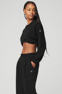 Mikiny Alo Yoga Cropped Tailored Crew Neck Černé | UOICPNS-32