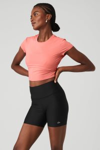 Short Sleeve Alo Yoga Alosoft Crop Finesse Růžové | FRKWINA-39