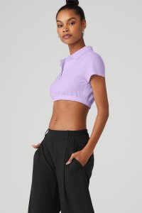 Short Sleeve Alo Yoga Cropped Prestige Polo Fialové | BISYXTW-50