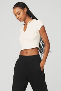 Short Sleeve Alo Yoga Žebrovaný Cropped Savvy Bílé | CXZGITY-67