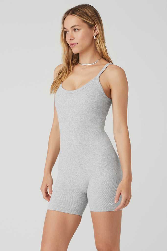 Body Alo Yoga Seamless Žebrovaný Mellow Onesie Šedé | ZYILVSN-85