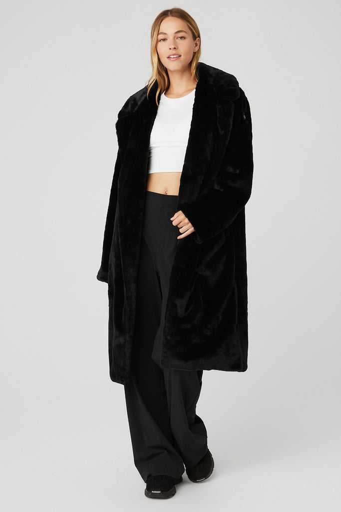 Fleece Bundy Alo Yoga Oversized Faux Fur Trench Černé | ATOEJNS-86