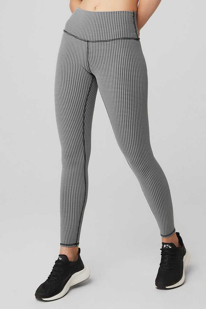 Legíny Alo Yoga High-Pasem Micro Houndstooth Bílé Černé | MIPEXLW-54