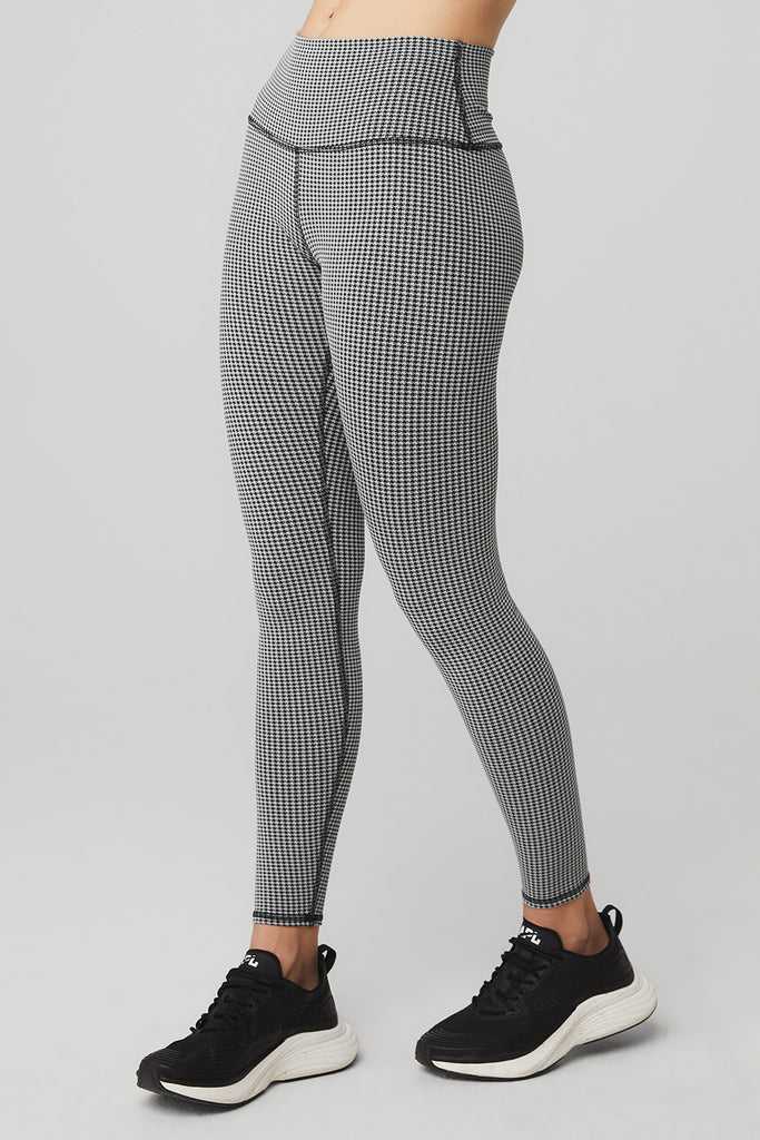 Legíny Alo Yoga High-Pasem Micro Houndstooth Bílé Černé | MIPEXLW-54