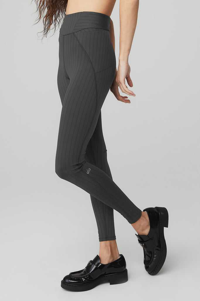 Legíny Alo Yoga Pinstripe Jacquard Extreme High-Pasem Tmavě Šedé Černé | YOUGSLP-07