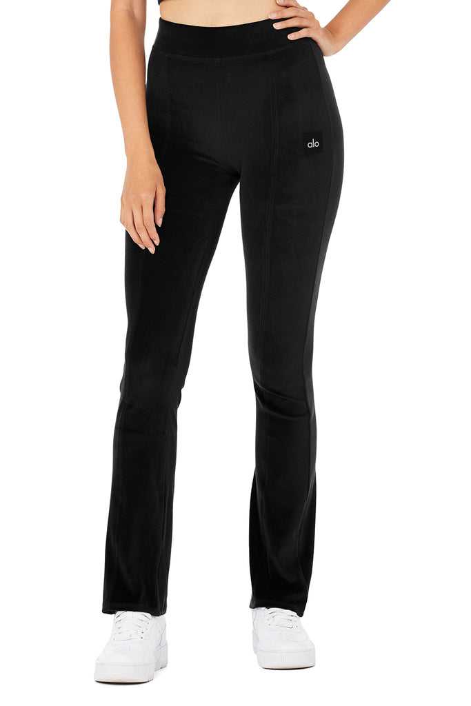 Legíny Alo Yoga Velour Flare Černé | XJKNPFY-71