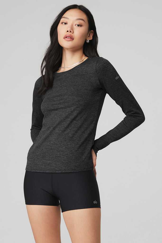 Long Sleeve Alo Yoga Alosoft Finesse Tmavě Šedé | MFROTAX-46