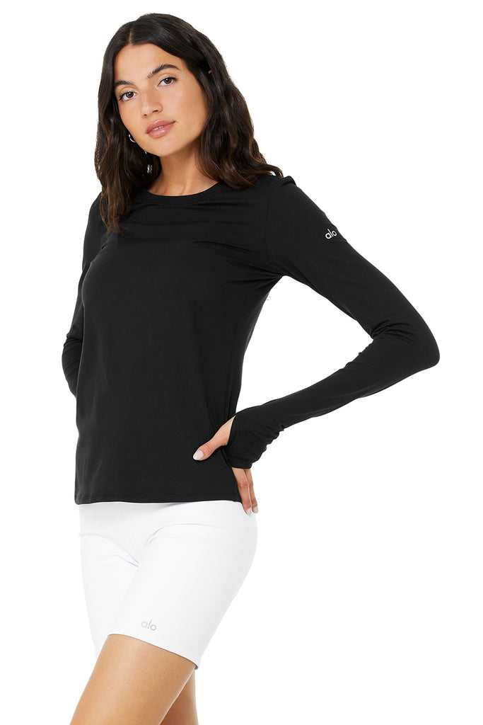 Long Sleeve Alo Yoga Alosoft Finesse Černé | RCQHYOG-32