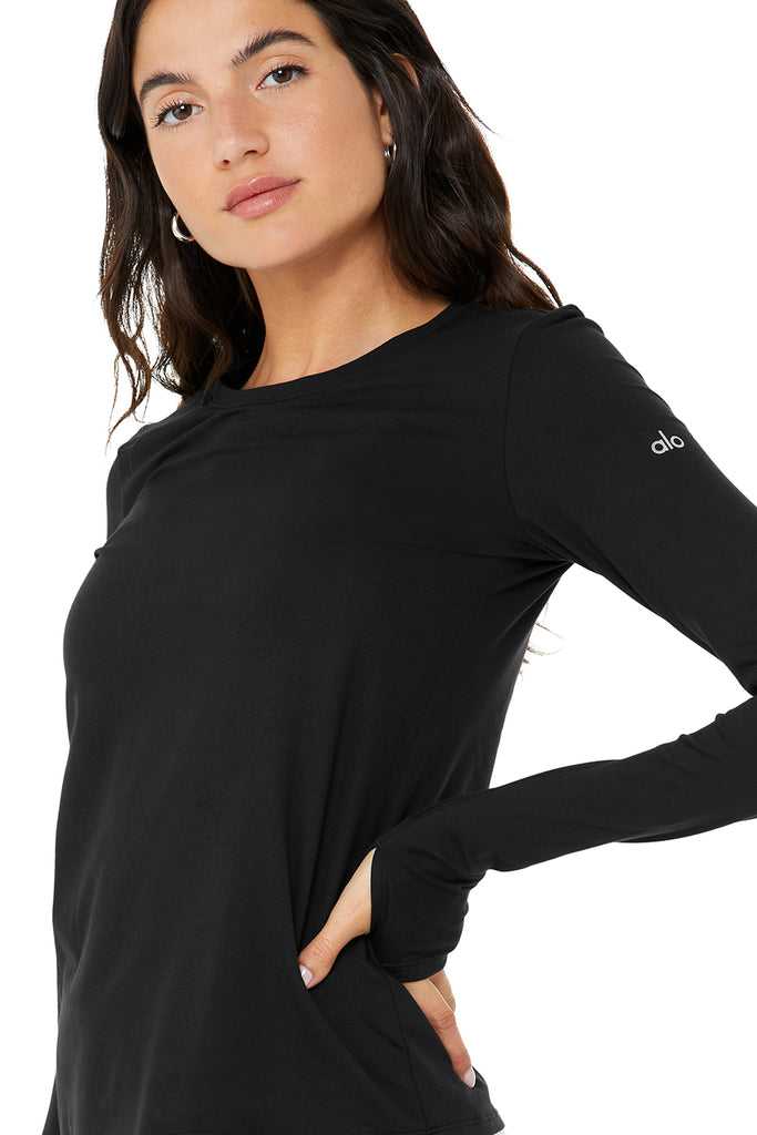 Long Sleeve Alo Yoga Alosoft Finesse Černé | RCQHYOG-32