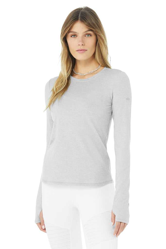 Long Sleeve Alo Yoga Alosoft Finesse Šedé | MHBJAIZ-29