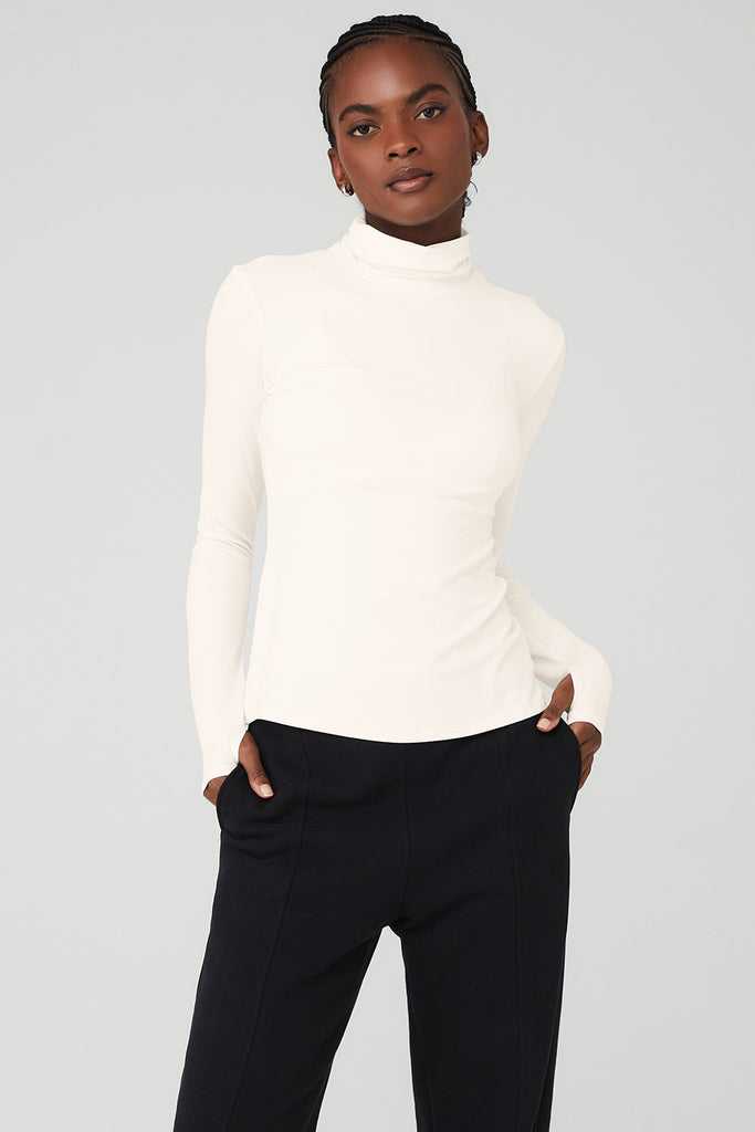 Long Sleeve Alo Yoga Alosoft Refine Turtleneck Bílé | XBCNIDH-46