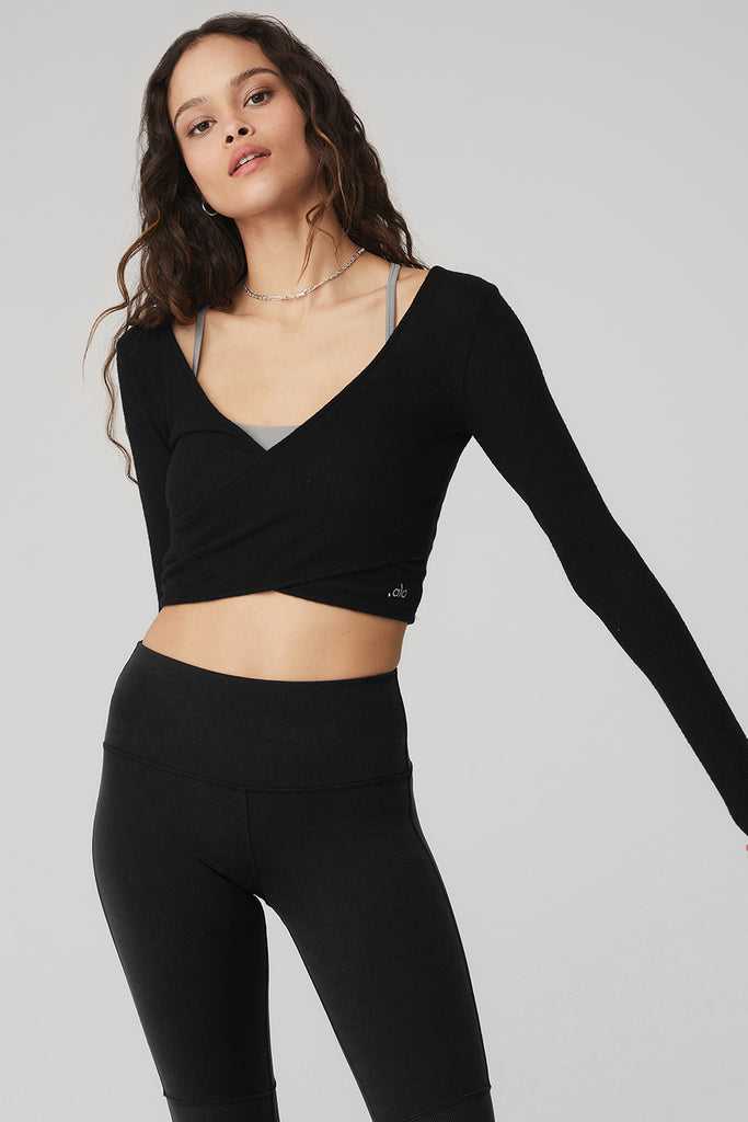 Long Sleeve Alo Yoga Amelia Luxe Crop Černé | HMAZDXU-32