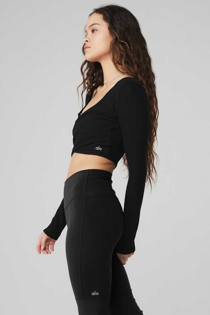 Long Sleeve Alo Yoga Amelia Luxe Crop Černé | HMAZDXU-32