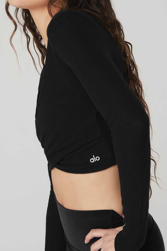 Long Sleeve Alo Yoga Amelia Luxe Crop Černé | HMAZDXU-32