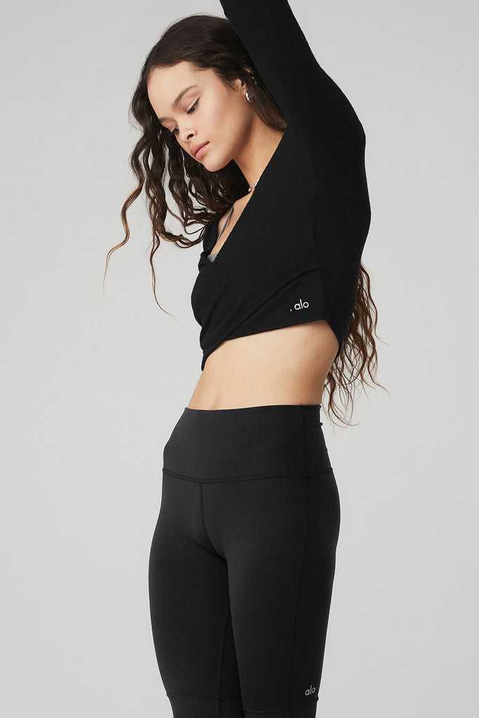 Long Sleeve Alo Yoga Amelia Luxe Crop Černé | HMAZDXU-32