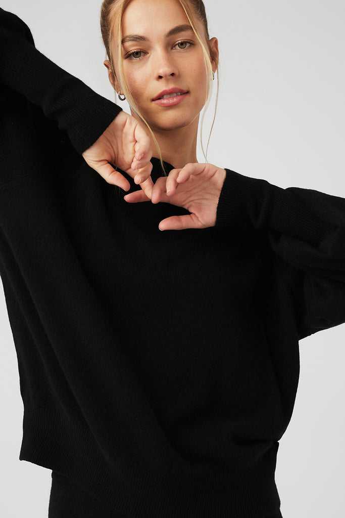 Long Sleeve Alo Yoga Cashmere Jet Set Crew Černé | GWNSEZQ-13