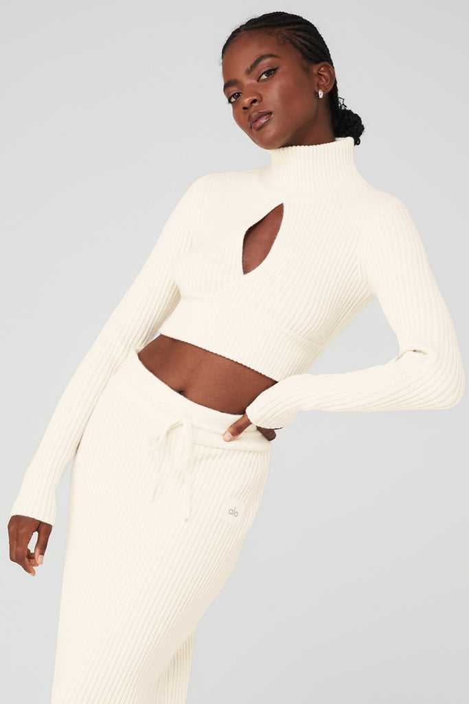 Long Sleeve Alo Yoga Cashmere Žebrovaný Zimní Dream Cropped Turtleneck Bílé | BGTCNSQ-70