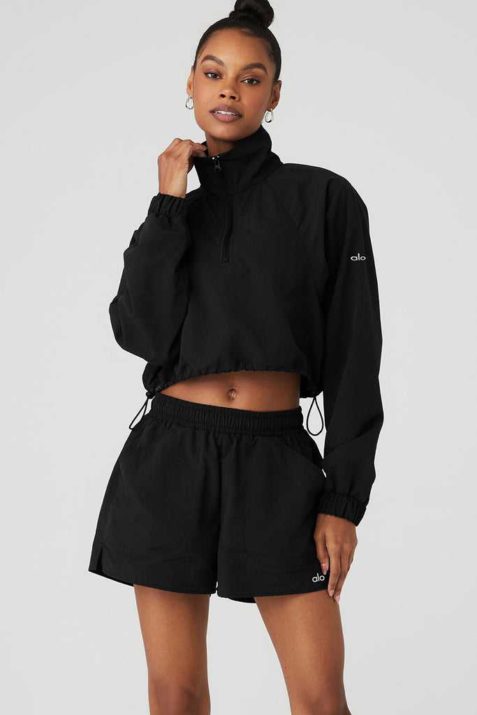 Long Sleeve Alo Yoga Cropped 1/4 Zip Alumni Černé | OYKNTUZ-06