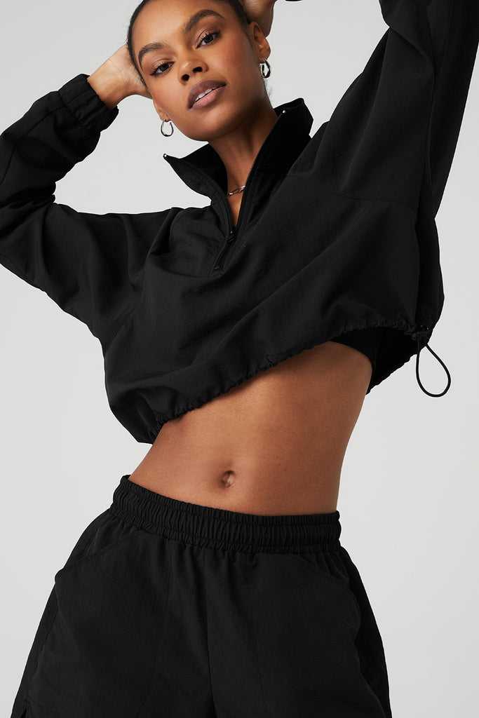 Long Sleeve Alo Yoga Cropped 1/4 Zip Alumni Černé | OYKNTUZ-06