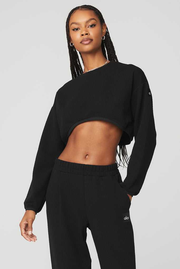 Long Sleeve Alo Yoga Cropped Tailored Crew Neck Černé | PLDTZBM-05