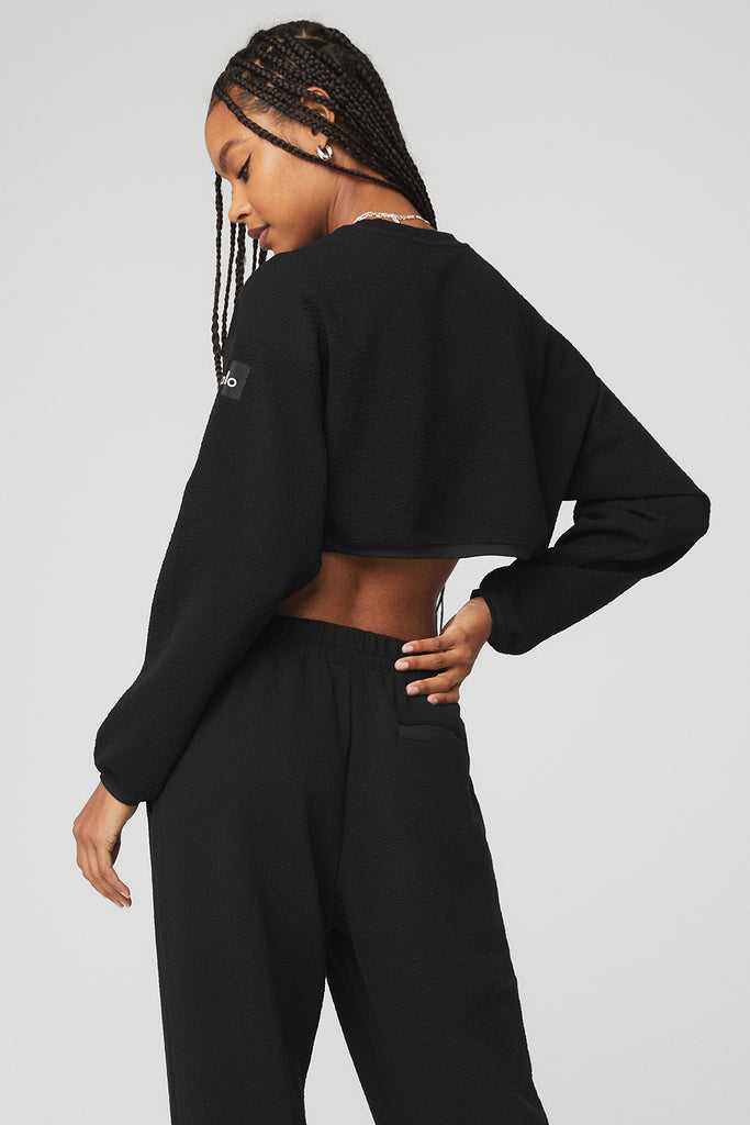 Long Sleeve Alo Yoga Cropped Tailored Crew Neck Černé | PLDTZBM-05