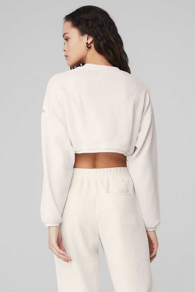 Long Sleeve Alo Yoga Cropped Tailored Crew Neck Bílé | UTXLOMK-23