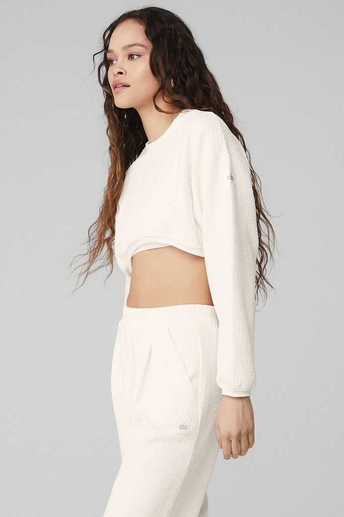 Long Sleeve Alo Yoga Cropped Tailored Crew Neck Bílé | UTXLOMK-23