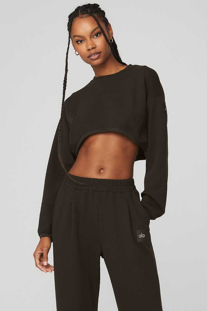 Long Sleeve Alo Yoga Cropped Tailored Crew Neck Káva | WBSJUOD-07