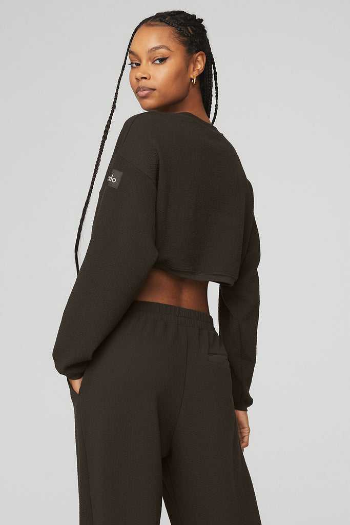 Long Sleeve Alo Yoga Cropped Tailored Crew Neck Káva | WBSJUOD-07