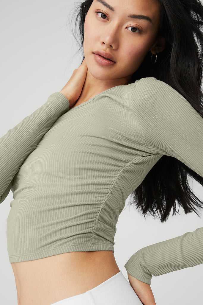 Long Sleeve Alo Yoga Gather Citrón Zelene | TIJPMHQ-05