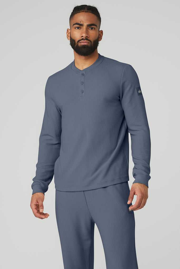 Long Sleeve Alo Yoga Micro Waffle Fast Break Henley Tmavě Blankyt Blankyt | CRKLUVF-84