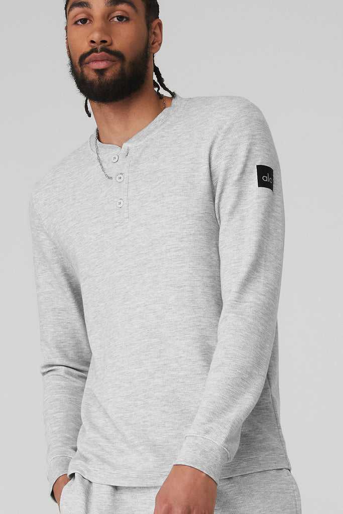 Long Sleeve Alo Yoga Micro Waffle Fast Break Henley Šedé | FAYLRKV-67