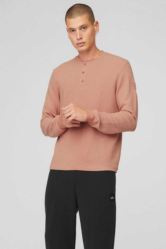 Long Sleeve Alo Yoga Micro Waffle Fast Break Henley Růžové | UNFXEVL-28