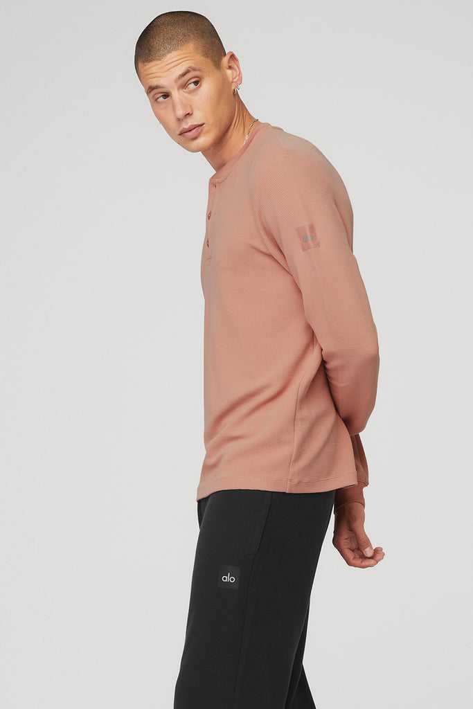 Long Sleeve Alo Yoga Micro Waffle Fast Break Henley Růžové | UNFXEVL-28