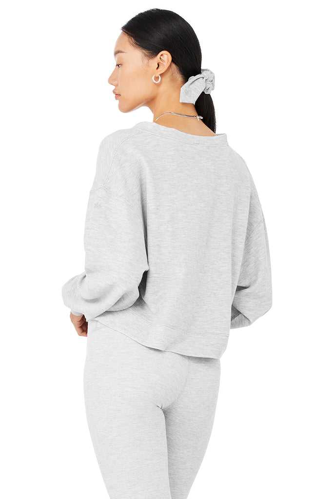 Long Sleeve Alo Yoga Micro Waffle Pleasant Cropped Henley Šedé | NVPKLZJ-54