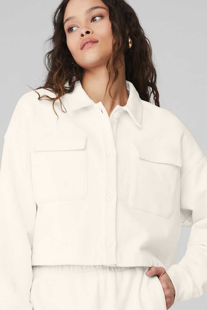 Long Sleeve Alo Yoga Renown Cropped Button-Up Bílé | GJEFXWH-84